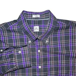 Peter Millar Button Down Shirt Mens XXL Purple Grey Plaid Long Sleeve Cotton
